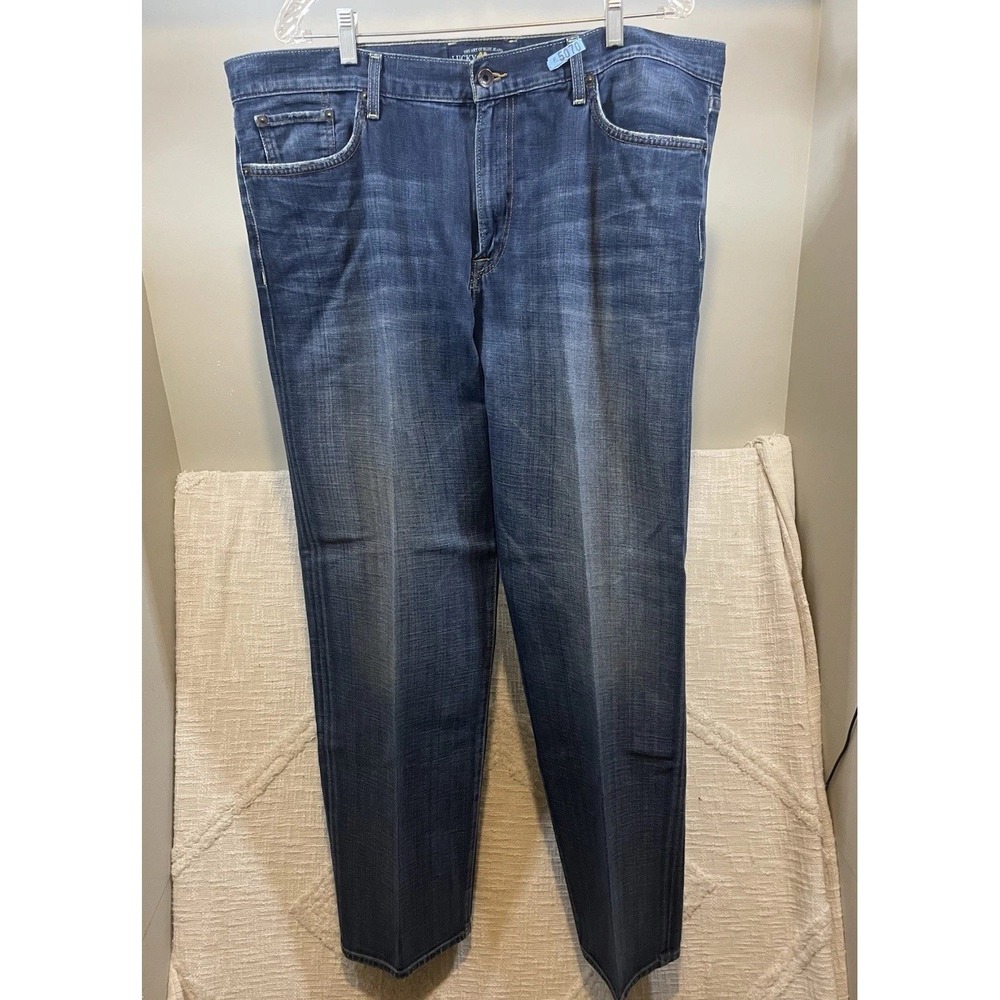 Lucky Brand 361 Vintage Straight Jeans Mens 40x32 Blue Whiskered Dark Wash Denim